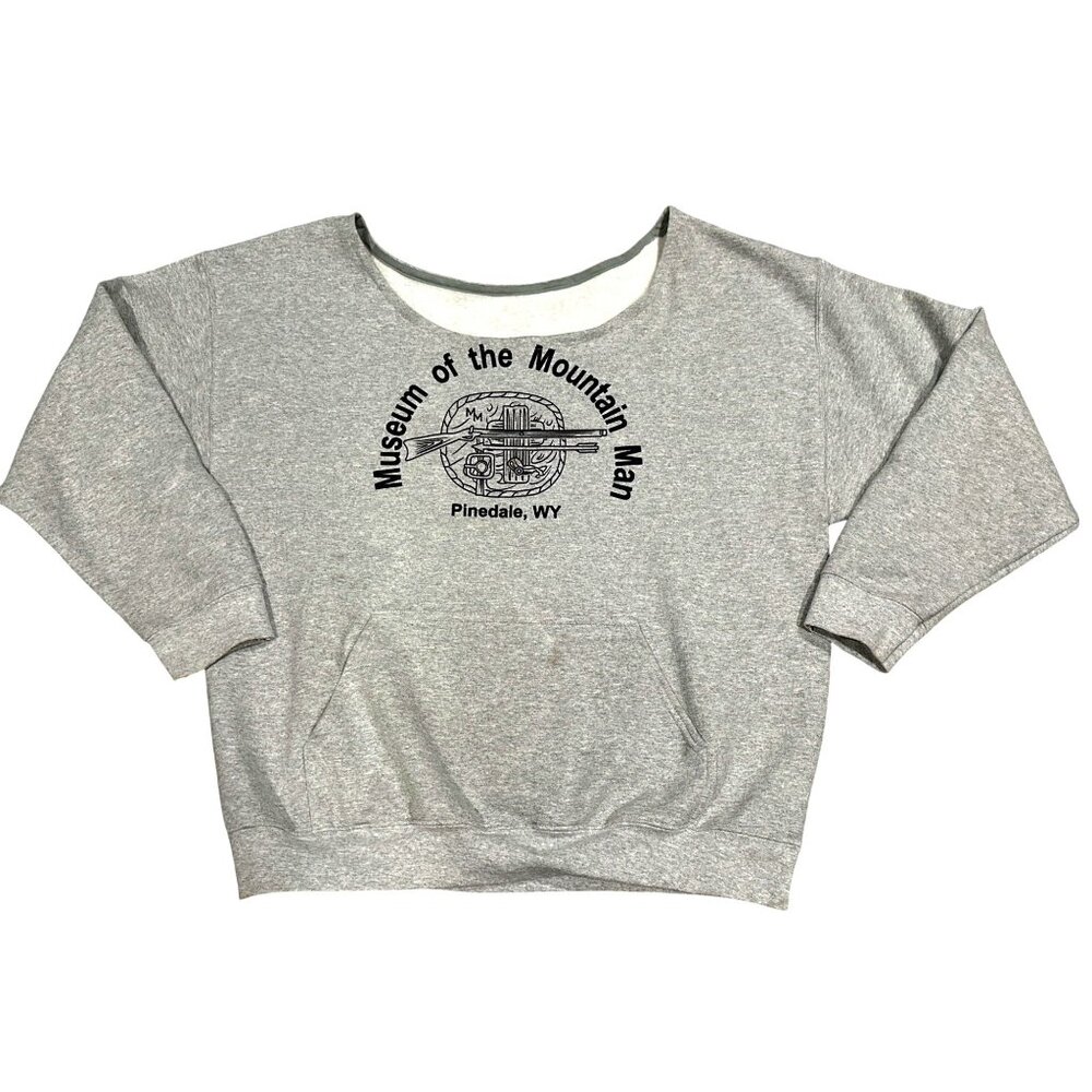 CCC Museum Of The Mountain Man Cozy Gray Sweatshirt Front Hoodie Pockets Sz 3XL